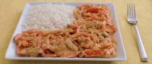 Lupinen-Paprika-Geschnetzeltes mit Reis