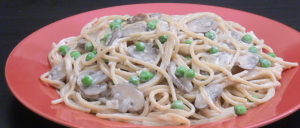 Spaghetti mit Erbsen-Champignon-Carbonara