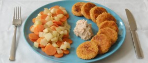 Hirsebratlinge mit Fenchel-Karotten-Gemüse und Bohnen-Dip